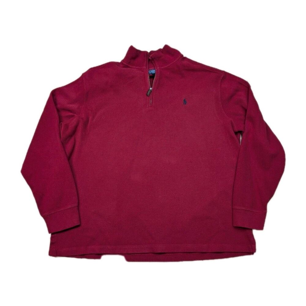 Polo Ralph Lauren Red ¼ Zip Pullover Sweater XXL Grunge Classic Some Distressing
